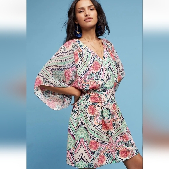 Anthropologie Maeve Multicolored Siya Kimono Dress Size 14 - Picture 14 of 15